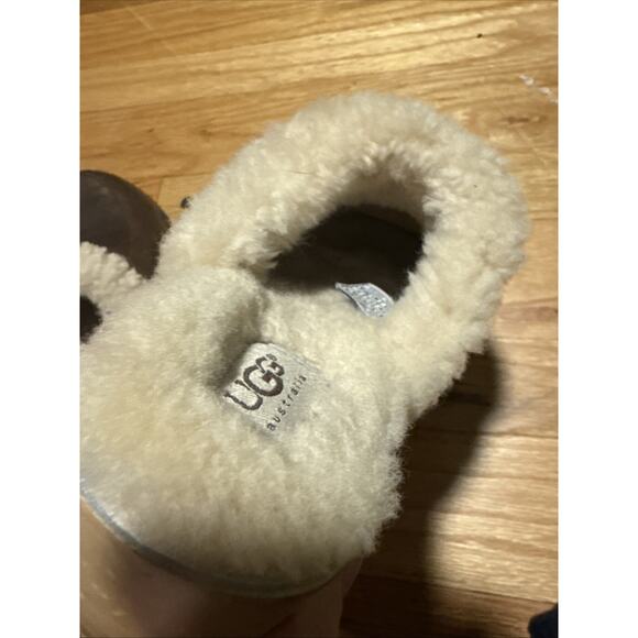 UGG Leather Clogs Mule Shearling Wooden Fur Slip-on Shoes Brown Size 9 - Picture 12 of 12